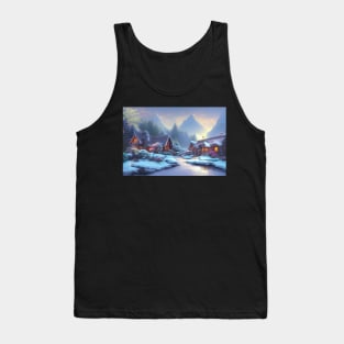 Magical Fantasy House with Lights in a Snowy Scene, Fantasy Cottagecore artwork Tank Top